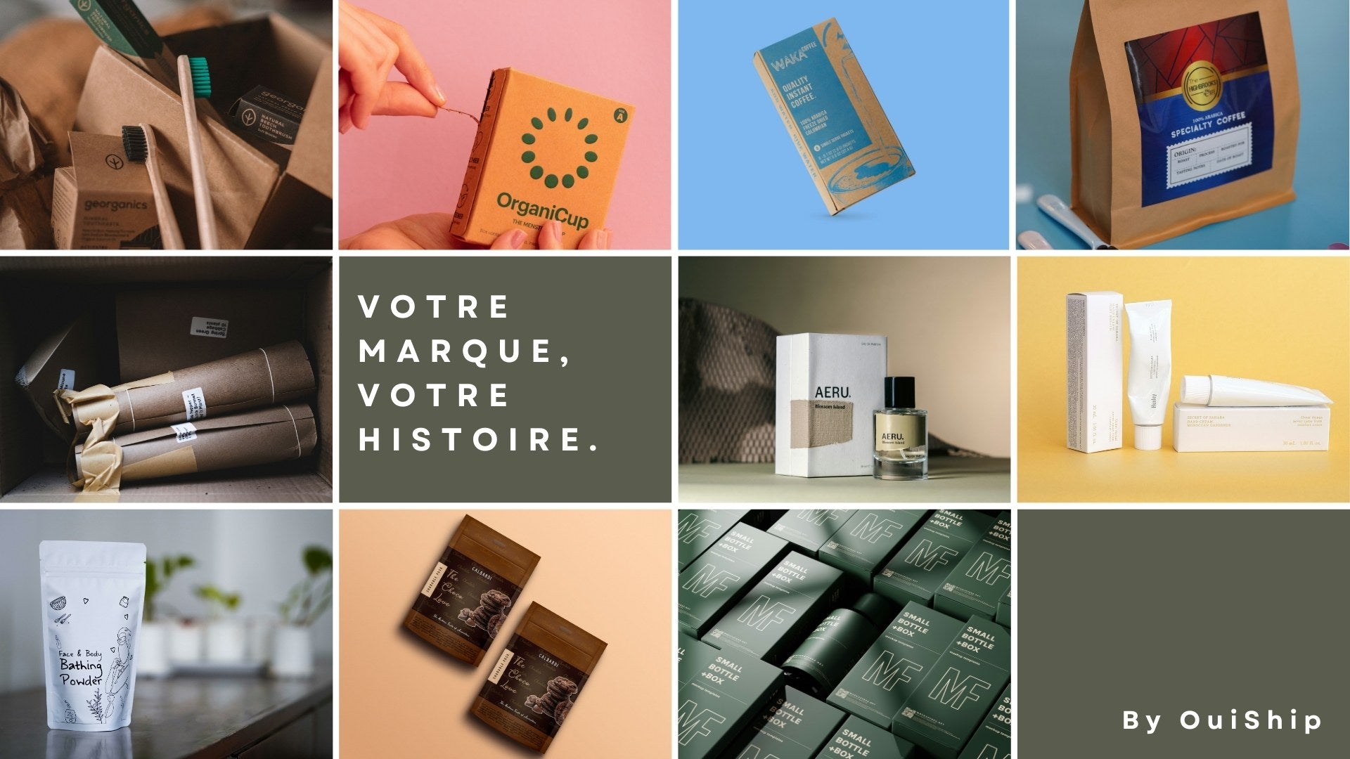 Image représentant une mosaïque de produits de marques différentes.