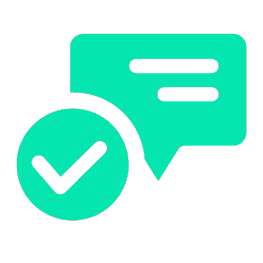Icon of a text bubble with the symbol of a text message representing customer support services.