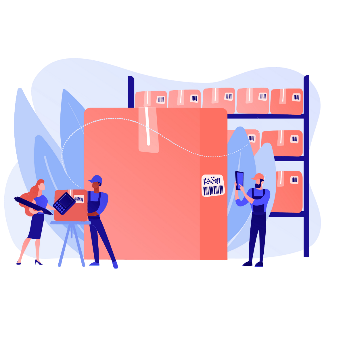 Image d'illustration représentant des employés d'un centre logistique manipulant de colis ou de l'inventaire.